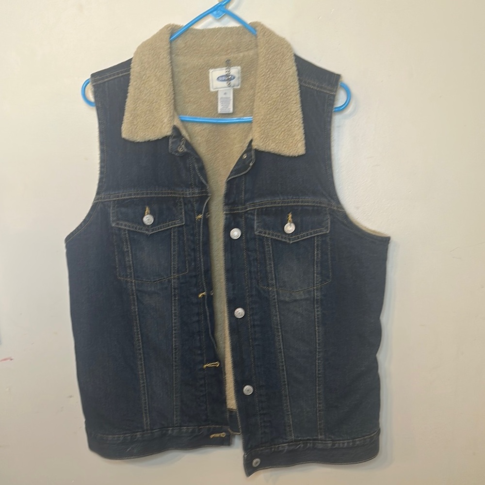 Denim Vest with Tan Collar